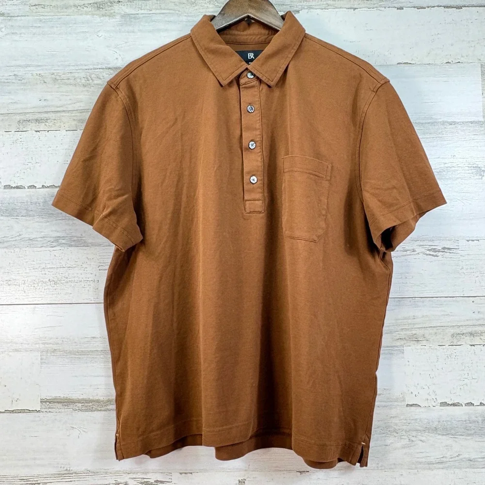 Banana Republic‎ Mens Lux Pique Polo Shirt XL Hickory Brown Short Sleeve Golf